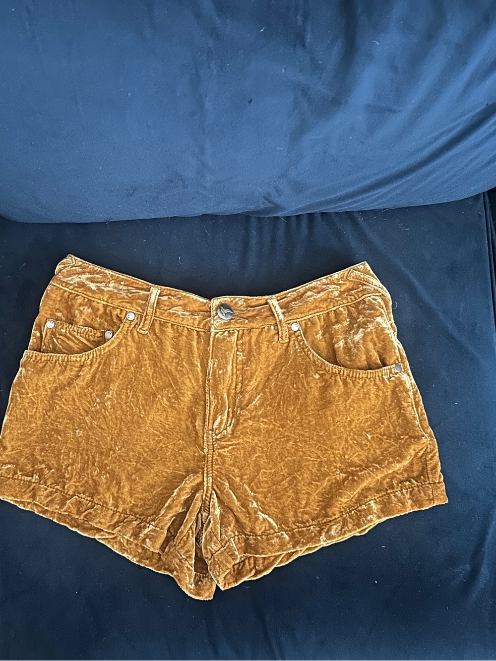Free People Velvet High Waist Shorts in Mustard Gold Size 27